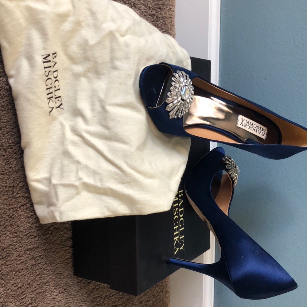 Badgley Mischka Hollie Navy Satin Heels